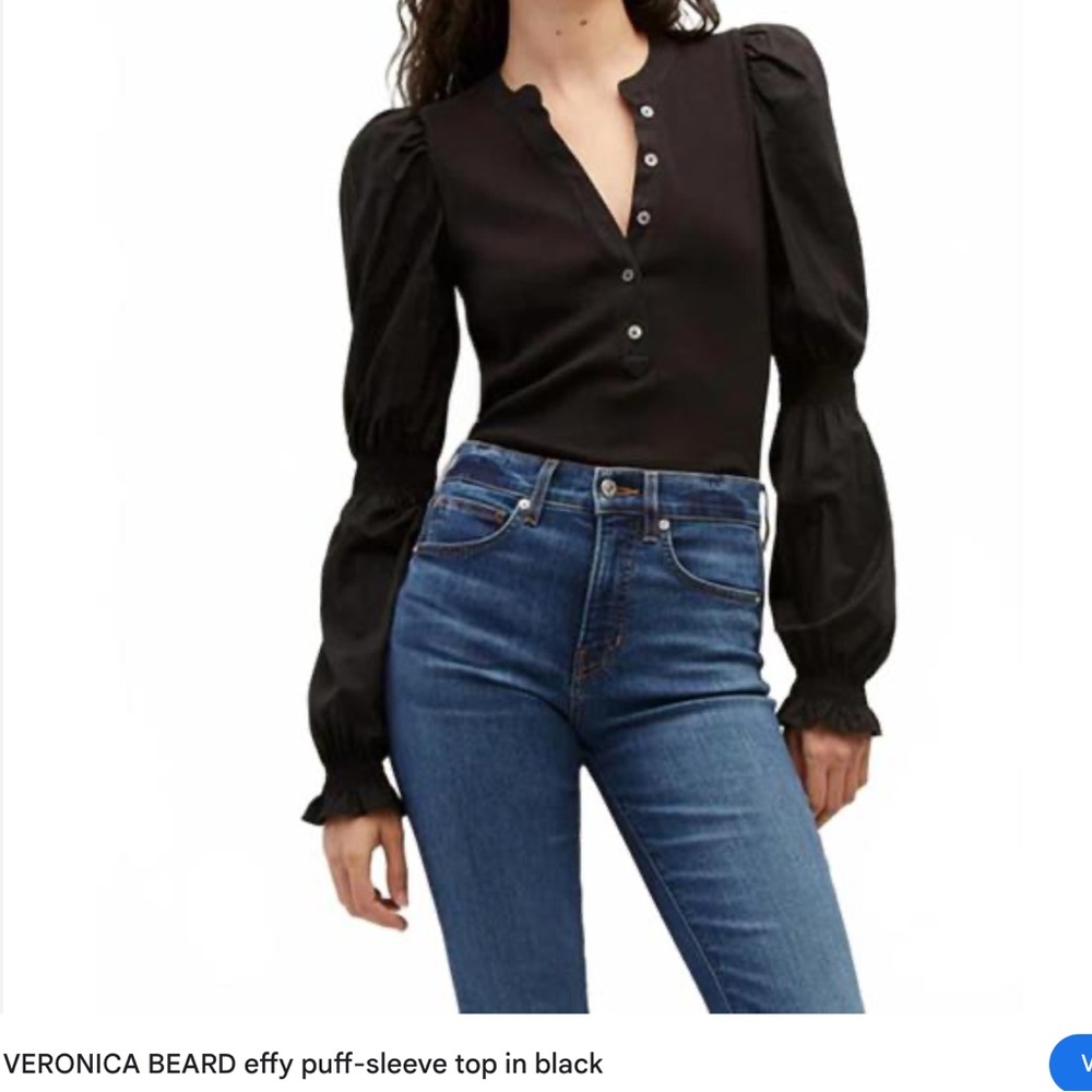 VERONICA BEARD Effy Puff Sleeve Ribbed Knit Henley Buttoned Shirt - Picture 5 of 16